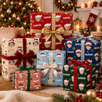Personalized Christmas Gift Box Snowflake Santa Face Photo Wrapping Paper with Name Christmas Holiday Party Gift for Kids Boys Girls