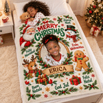 Manta suave personalizada con foto de un niño y Papá Noel, con el mensaje «Feliz Navidad» y su nombre; decoración para el hogar y regalo de Navidad para niños y amigos 3