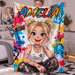 Couverture moelleuse personnalisée avec personnage de bande dessinée photo style graffiti et prénom – Décoration d'intérieur, cadeau d'anniversaire ou de mariage pour la famille, les amis et les adole