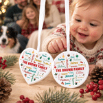 Personalised Family Member Name Word Cloud Round Heart Ceramic Ornament with Family Name Tree Decor Christmas Gift for Family Friends Kids