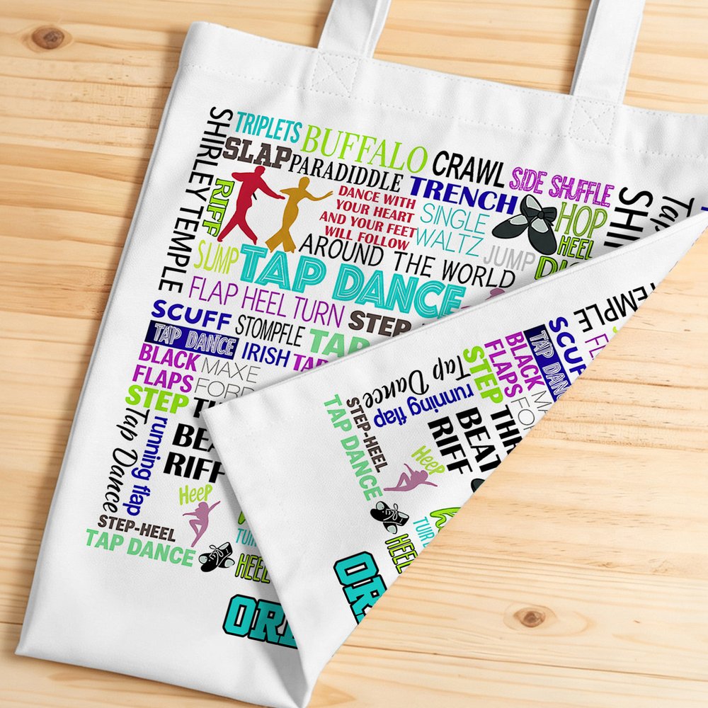 Personalised Colourful Print Tap Dance Word Cloud Large Capacity Canvas Tote Bag with Name Birthday Recital Gift for Tap Dancers Teachers 5