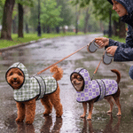 Personalized Classic Plaid Paw Print Waterproof Dog Raincoat with Name and Reflective Stripe Outdoor Essential Birthday Gift for Pet Owners
