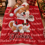 Personalised Christmas Theme 3D-Effect Artwork Cartoon Pet Photo Soft Throw Blanket with Name Home Decor  Christmas Gift for Family Pet Owner
