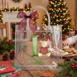 Personalised Christmas Teddy Bear Initial Name Trasparent Gift Bag with Ribbon Christmas Birthday Gift for Kids