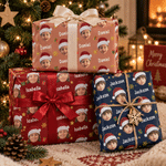 Personalized Christmas Gift Box Snowflake Santa Face Photo Wrapping Paper with Name Christmas Holiday Party Gift for Kids Boys Girls