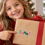Personalised Christmas Theme Knitting Yarn Style Waterproof Stickers with Name Set of 2 Gift Decoration Christmas Gift for Friends Family