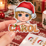 Personalized Christmas Cartoon Character Gingerbread Waterproof Sticker with Name Christmas Gift for Students Kids