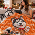 Personalised Christmas Theme 3D-Effect Artwork Cartoon Pet Photo Soft Throw Blanket with Name Home Decor  Christmas Gift for Family Pet Owner