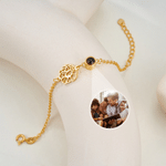 Personalised Birth Flower Photo Projection Sterling Silver Bracelet Birthday Gift for Best Friend Girlfriend