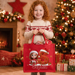 Personalized 3D-Effect Artwork Cartoon Character Photo Red Jute Tote Bag with Name and Initial Christmas Gift for Family Kids