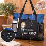 Borsa tote capiente e pratica personalizzata con nome e personaggio animato, con tasca a rete - Regalo speciale di ritorno a scuola per insegnanti