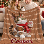 Personalised Christmas Theme 3D-Effect Artwork Cartoon Pet Photo Soft Throw Blanket with Name Home Decor  Christmas Gift for Family Pet Owner