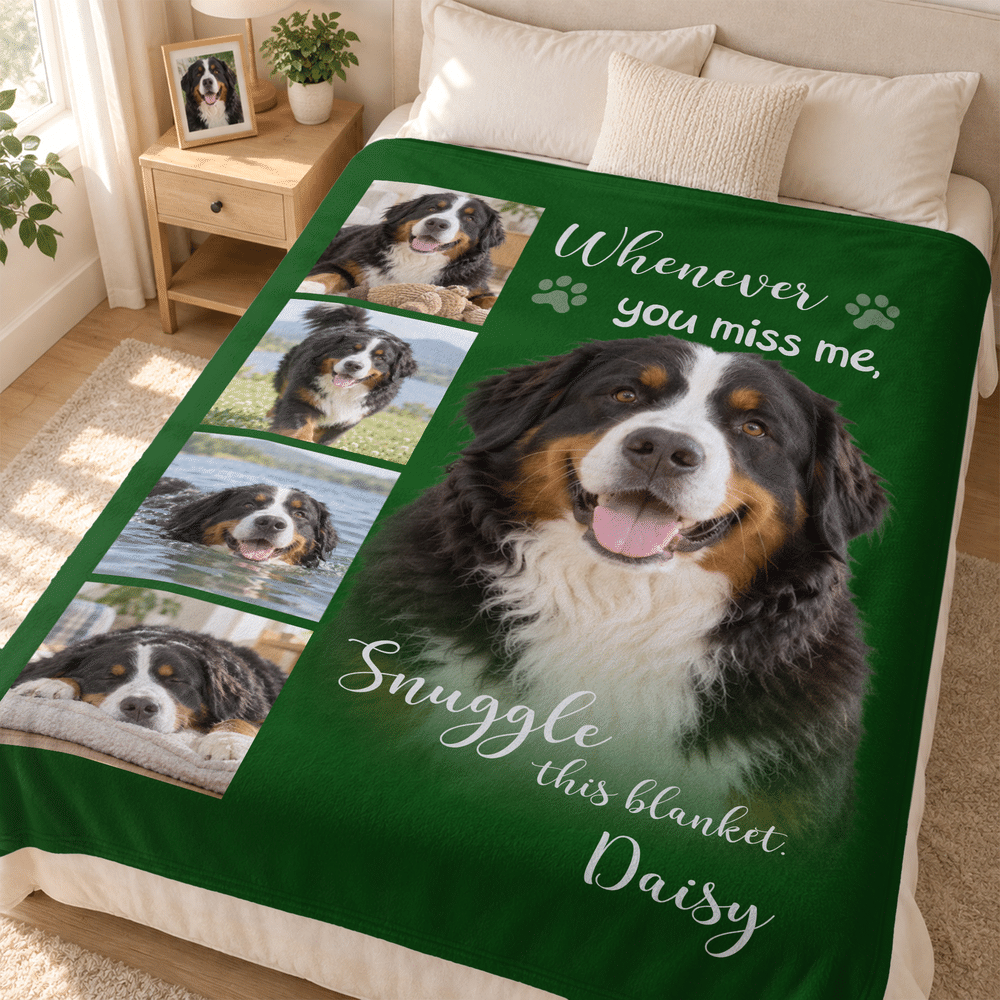 Couverture moelleuse personnalisée multicolore avec 5 photos d'animaux de compagnie, motif « empreintes de pattes » et prénom – Décoration d'intérieur, cadeau commémoratif ou de condoléances pour les  5
