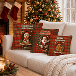 Personalised Cute Penguin Reindeer Plaid Design Soft Cushion Cover with Name Home Decor Christmas Gift for Family