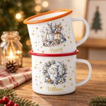 Personalised Cute Christmas Snowman 12 oz Enamel Mug with Name Daily Use Christmas Gift for Kid