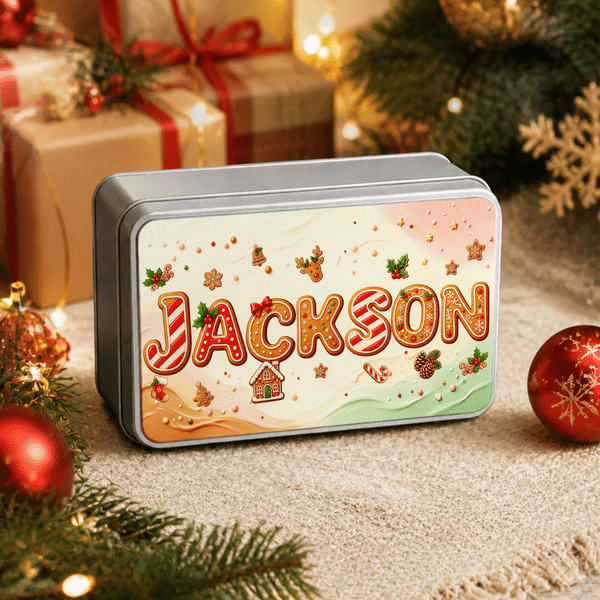 Personalized Christmas Gingerbread Candy Treat Metal Tin Box with Name Christmas Gift for Kid
