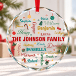 Personalised Family Name Word Cloud Christmas Glass Ornament with Name Home Decor Christmas Gift for Family Friends