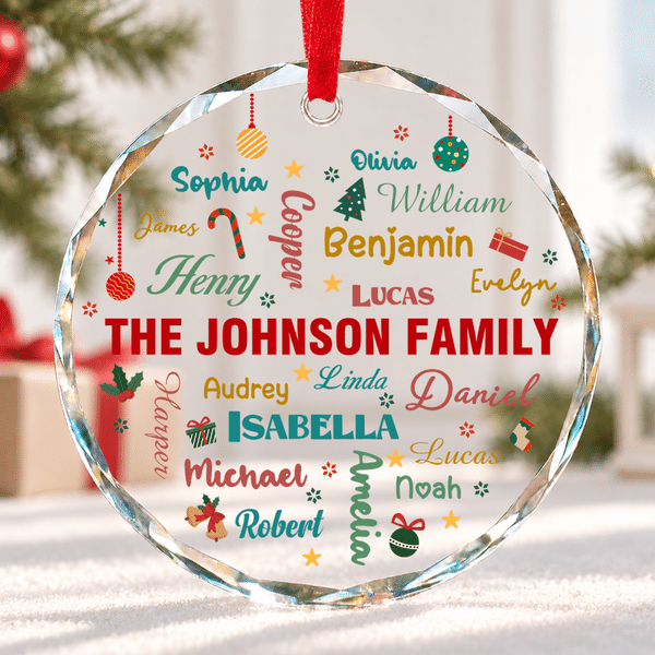 Personalized Family Name Word Cloud Christmas Glass Ornament with Name Home Decor Christmas Gift for Family Friends