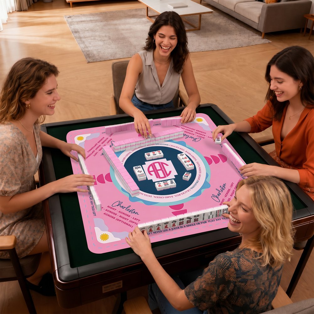 Alfombrilla antideslizante de mahjong con diseño personalizado «Charleston Rule», con letras y bolsa de almacenamiento. Regalo de cumpleaños para una noche en el club de mahjong, ideal para los amante 2