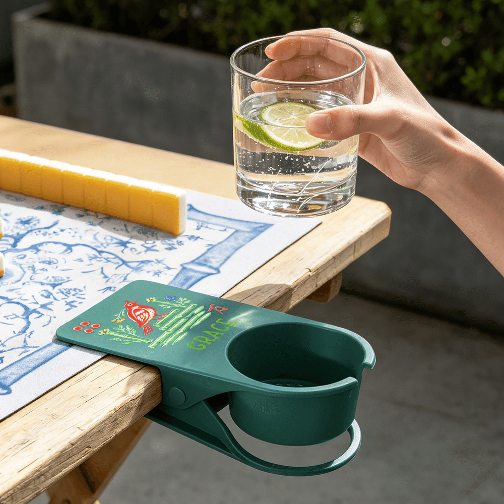Portavasos de mesa con diseño personalizado de cartas de mahjong con pájaros y nombre. Decoración para el hogar. Regalo ideal para las noches de mahjong, para los amantes y jugadores de este juego. 3