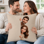 Personalised 3D-Style Visual Effect Cute Cartoon Character Photo Soft Cushion Cover with Text Home Decor Anniversary Gift for Family Friends