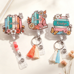 Personalised Vintage Book Floral Butterfly Retractable Badge Reel with Name Back to School Teacher Appreciation Gift for Teachers Book Lovers