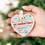 Personalised Family Member Name Word Cloud Round Heart Ceramic Ornament with Family Name Tree Decor Christmas Gift for Family Friends Kids