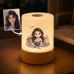 Personalised Retro Q-Version Character Dimmable Touch Control Night Light with Name and Photo Bedroom Decor Birthday Gift for Book Lovers
