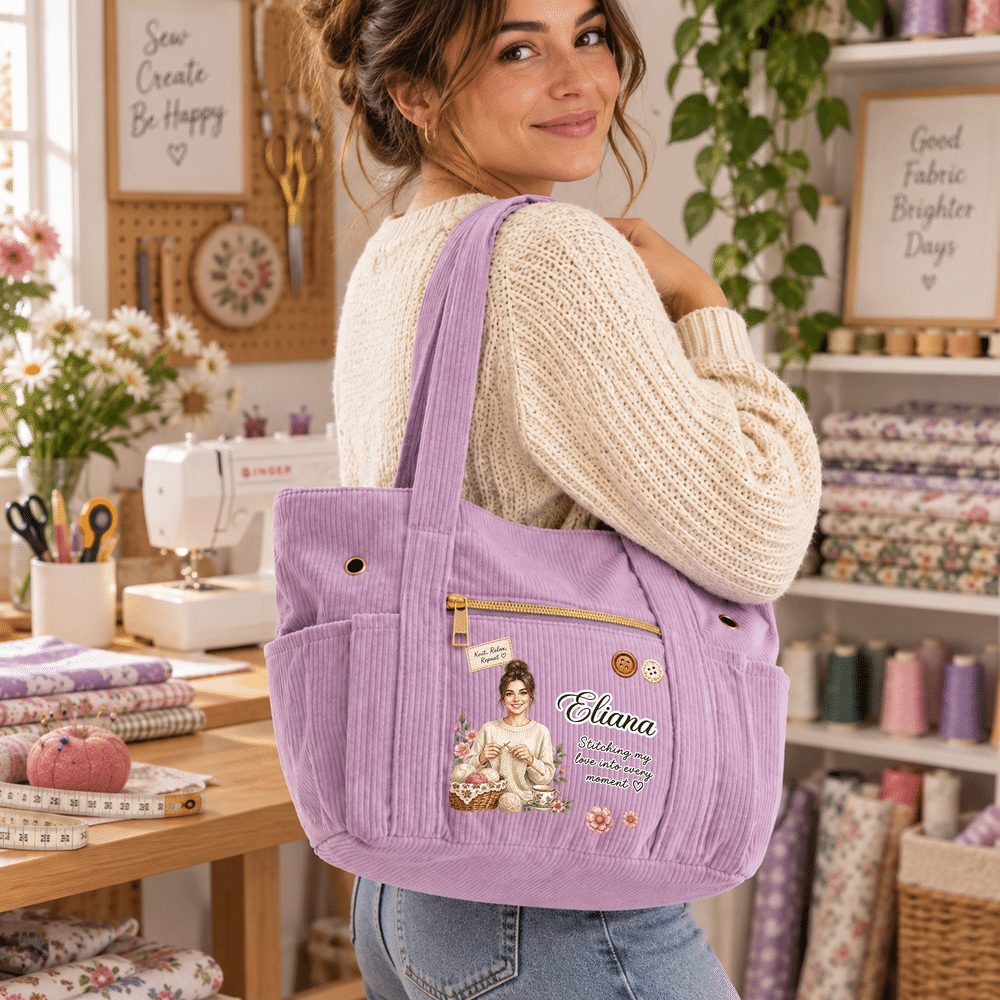 Borsa tote personalizzata in maglia, con motivo "Relax Repeat", disegno acquerellato, personaggio, foto, all'uncinetto e in velluto a coste, con nome; regalo di compleanno per l'uso quotidiano, per gl 5