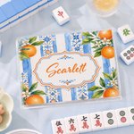 Personalized Retro Floral Orange Cherry Striped Portable Tri-Folded Mahjong Card Cover with Name Club Game Night for Mahjong Lovers 3
