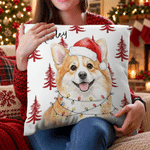Personalised Christmas-Themed Watercolor Pet Photo Soft Cushion Cover with Name Home Sofa Decor Christmas Gift for Pet Owners