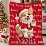 Personalised Christmas Theme 3D-Effect Artwork Cartoon Pet Photo Soft Throw Blanket with Name Home Decor  Christmas Gift for Family Pet Owner