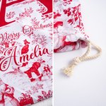 Personalized Vintage Toile De Jouy Santa Claus Initial Canvas Drawstring Gift Bag with Name Christmas Gift for Family Friends