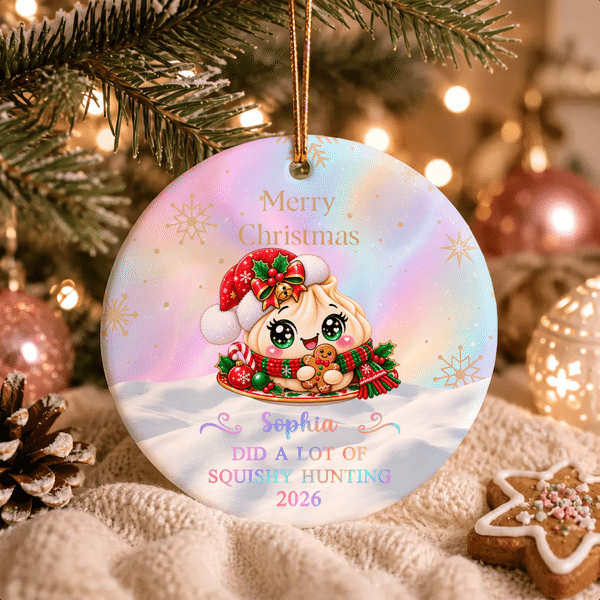 Personalised Merry Christmas Cute Dumpling Ceramic Ornament with Name and Year Home Decor Christmas Gift for Kids Family Friends