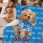 Personalised Christmas Theme 3D-Effect Artwork Cartoon Pet Photo Soft Throw Blanket with Name Home Decor  Christmas Gift for Family Pet Owner