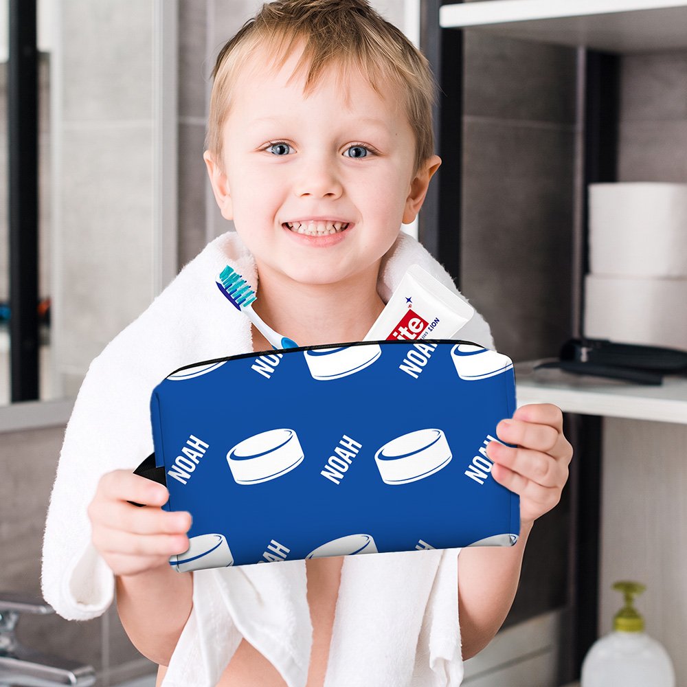 Personalized Hockey Football Design Name Portable Toiletry Bag with Zipper and Handle Travel Accessory Game Day Birthday Gift for Ball Sports Lover 5