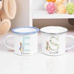 Gepersonaliseerde klassieke Peter Rabbit-mok van 12 oz met bloemenmotief en initiaal, met naam, geschikt als cadeau voor kamperen, Pasen of een verjaardag voor kinderen