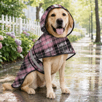Personalized Classic Plaid Paw Print Waterproof Dog Raincoat with Name and Reflective Stripe Outdoor Essential Birthday Gift for Pet Owners