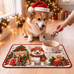 Personalized Cute Christmas Pet Portrait Pet Feeding Mat with Photo Home Decor Christmas Gift for Family Pet Owners