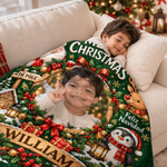 Manta suave personalizada con foto de un niño y Papá Noel, con el mensaje «Feliz Navidad» y su nombre; decoración para el hogar y regalo de Navidad para niños y amigos 2