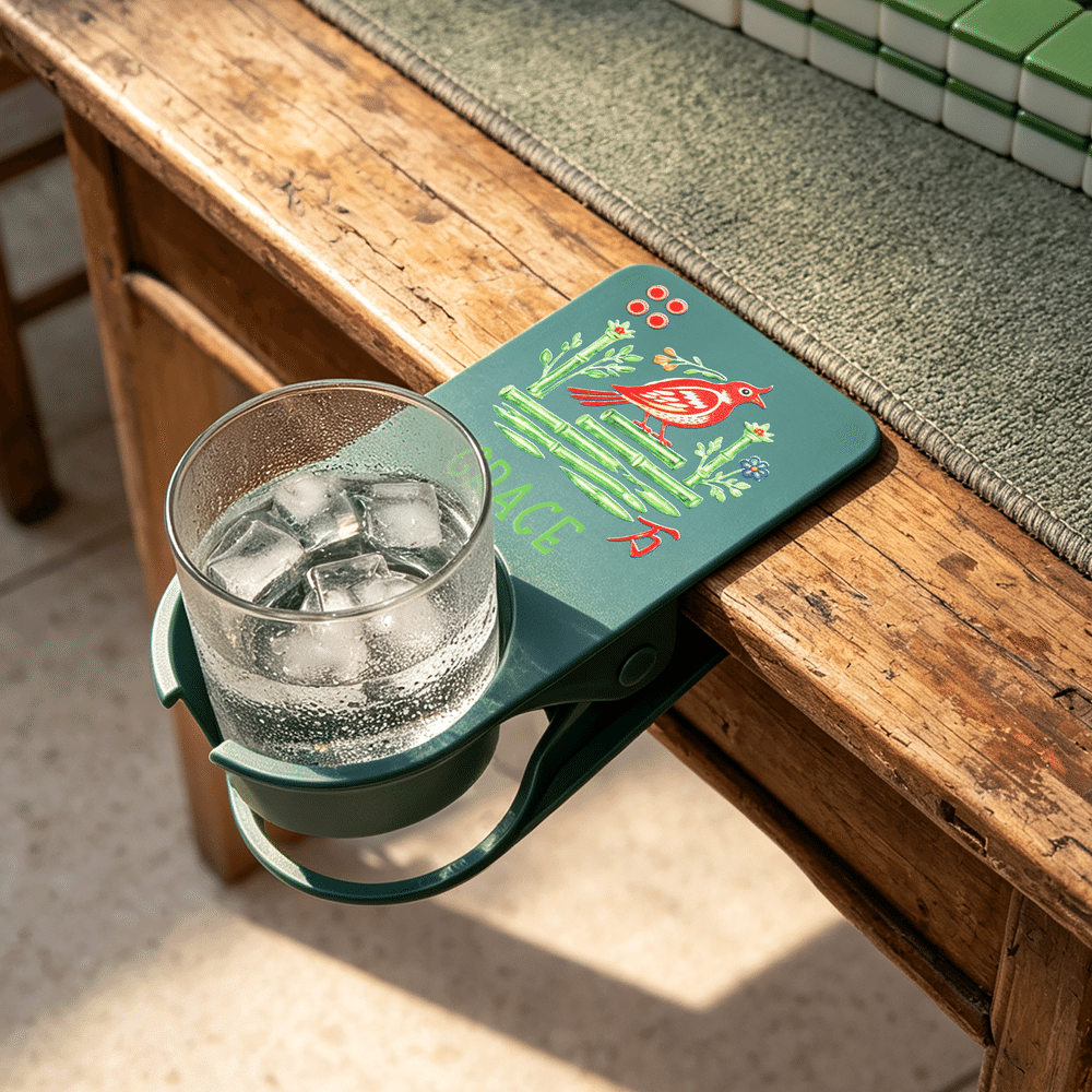 Portavasos de mesa con diseño personalizado de cartas de mahjong con pájaros y nombre. Decoración para el hogar. Regalo ideal para las noches de mahjong, para los amantes y jugadores de este juego. 5
