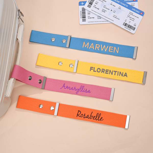 Personalised Metal Snap Multicolour Embroidery Name Luggage Strap Tag Travel Essentials Business Birthday Gift for Travel Lovers