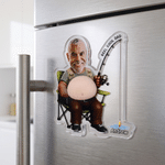 Personalized 3D-Effect Artwork Fishing Dad Squishy Belly Fridge Magnet Photo Stress Relief Acrylic Magnet Birthday Father's Day Gift for Man