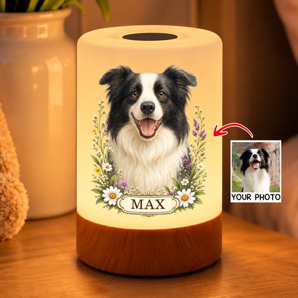 Personalised Watercolor Pet Photo Dimmable Touch Remote Control LED Night Light with Name and Adjustable Light Colors Christmas Gift for Pet Owners