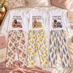 Personalised 3D-Effect Artwork Birth Flower Photo Soft Long or Short-Sleeve Pyjama Set with Name Home Wear Birthday Gift for Woman Bookworm