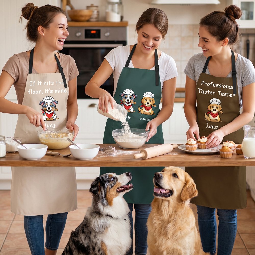 Delantal de cocina ajustable y personalizado con foto de un personaje de dibujos animados multicolor, con frase, nombre y bolsillo; ideal como regalo de cumpleaños para una barbacoa al aire libre para 3