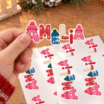 Personalised Christmas Theme Knitting Yarn Style Waterproof Stickers with Name Set of 2 Gift Decoration Christmas Gift for Friends Family
