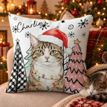 Personalised Christmas-Themed Watercolor Pet Photo Soft Cushion Cover with Name Home Sofa Decor Christmas Gift for Pet Owners