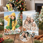 Individuell gestaltete Weihnachts-Fotogrußkarte mit Wasserfarben-Motiv und Text, inklusive Umschlag – Weihnachtsgeschenk für Freunde und Familie