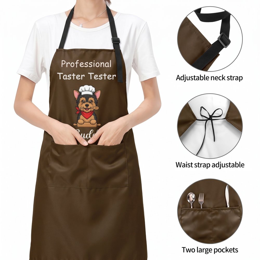 Delantal de cocina ajustable y personalizado con foto de un personaje de dibujos animados multicolor, con frase, nombre y bolsillo; ideal como regalo de cumpleaños para una barbacoa al aire libre para 8